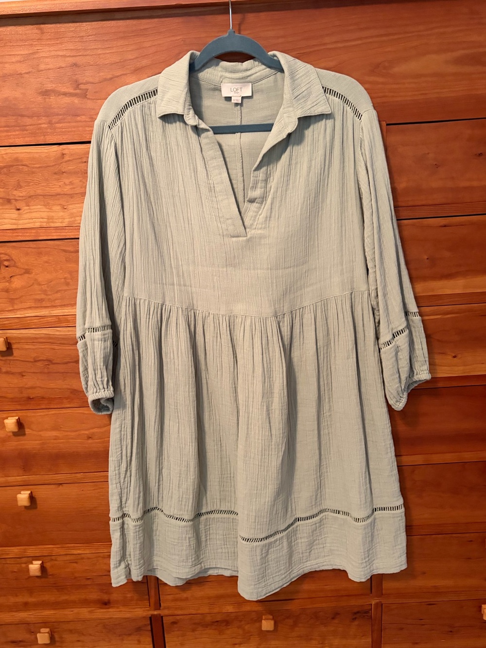 LOFT Sage Green Gauze Collared Mini Dress